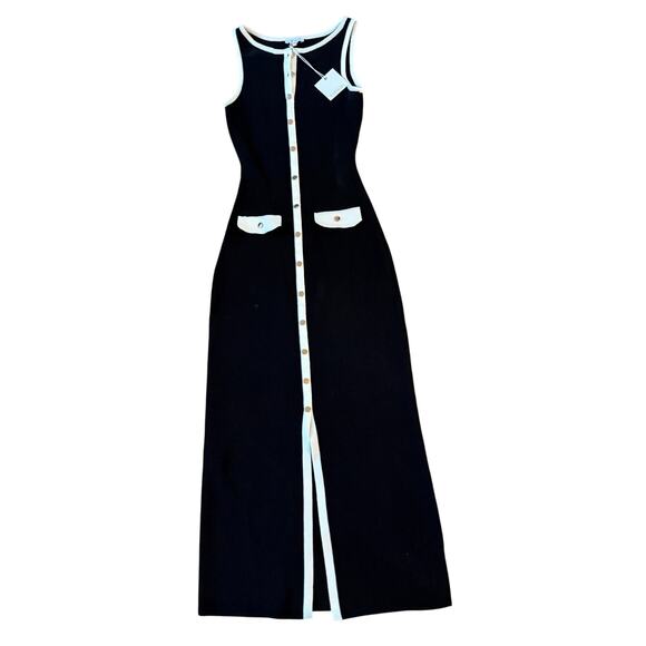 (S) NWT Meshki /Evenuel Sawyer Contrast Button Ribbed Maxi Dress Black/White - Picture 6 of 12